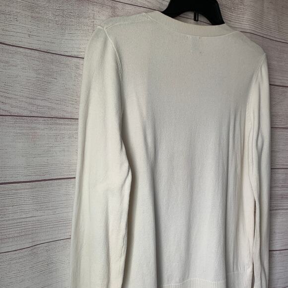 Anne Klein White Cardigan Sweater Gold Button Front Pockets Size Small - Picture 13 of 13